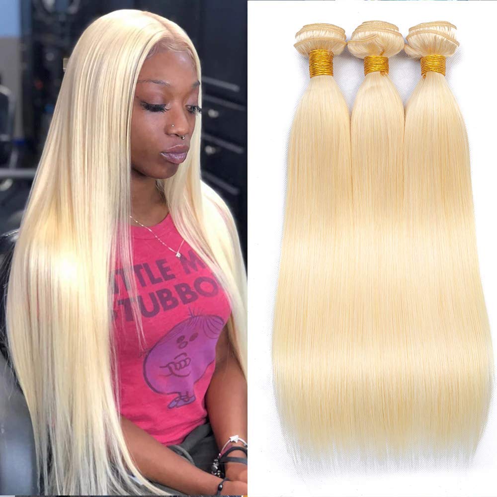 12A Human Hair Bundle 613 Blonde 20 22 24 Inch 3 Straight Bundle Real Hair Unprocessed Brazilian Remy Undyed Perm Hairpiece Hair Growth Quick Weave Shiny Bundle