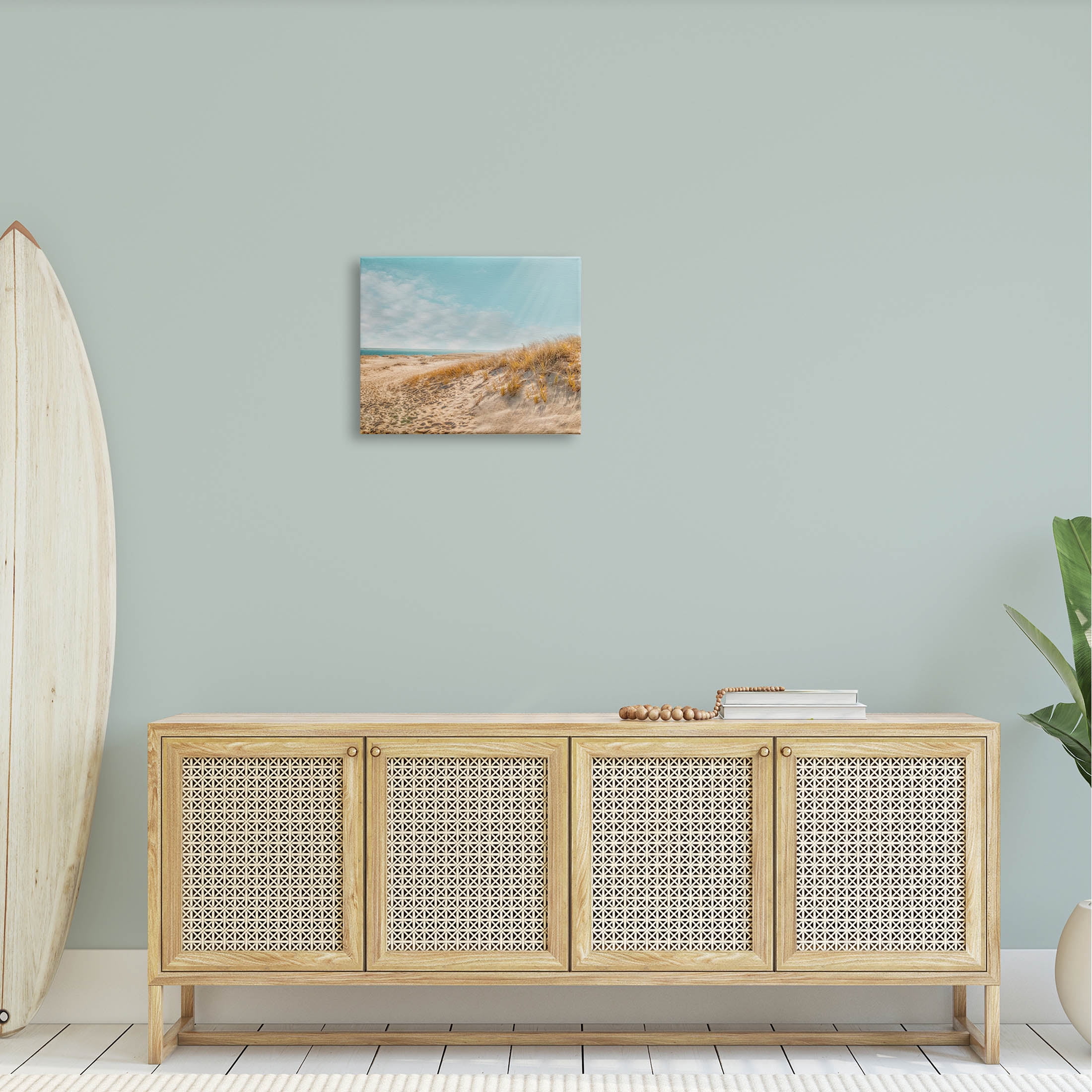 Sandy Ocean Beach Sun Rays Coastal Photograph Gallery Wrapped Canvas Print Wall Art