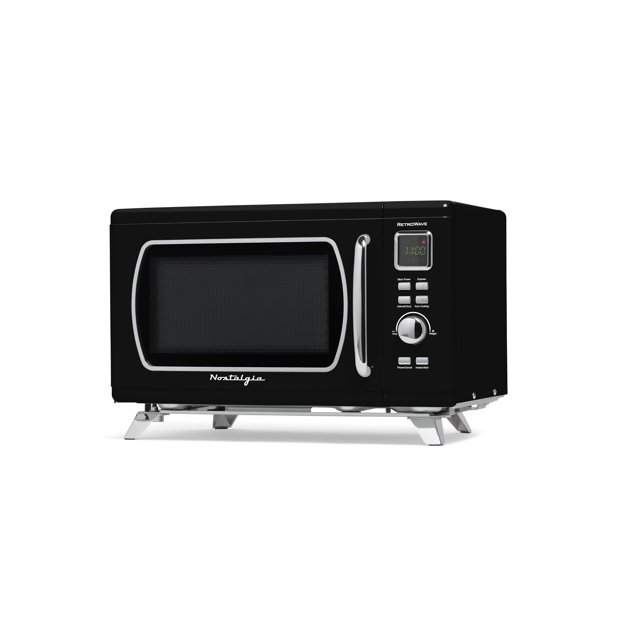 Nostalgia - Horno de microondas retro para encimera de mediados de siglo, tamaño grande de 900 W, 0.9 pies cúbicos, 8 ajustes de cocción preprogramados, reloj digital, electrodomésticos de cocina,