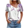 thumbnail image 2 of ALLLIST Short Sleeve Women's Tops Floral V-Neck Purple Button Blouses Loose Casual Spring Blouses for Women 2024, 2 of 5