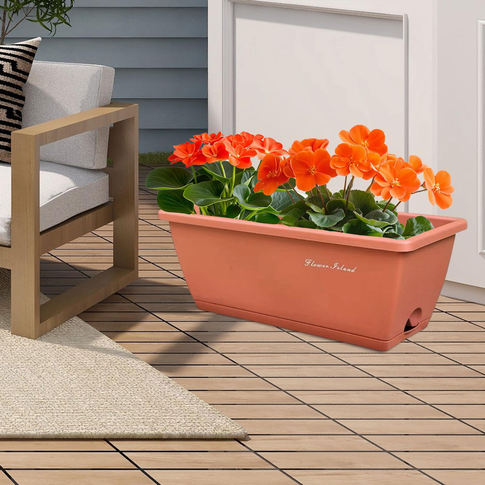 figatia Window Box Planter ,Vegetables Growing Container, with Drainage Holes, Garden Flower Plant Pot for Outdoor Yard Balcony Patio Brick Red