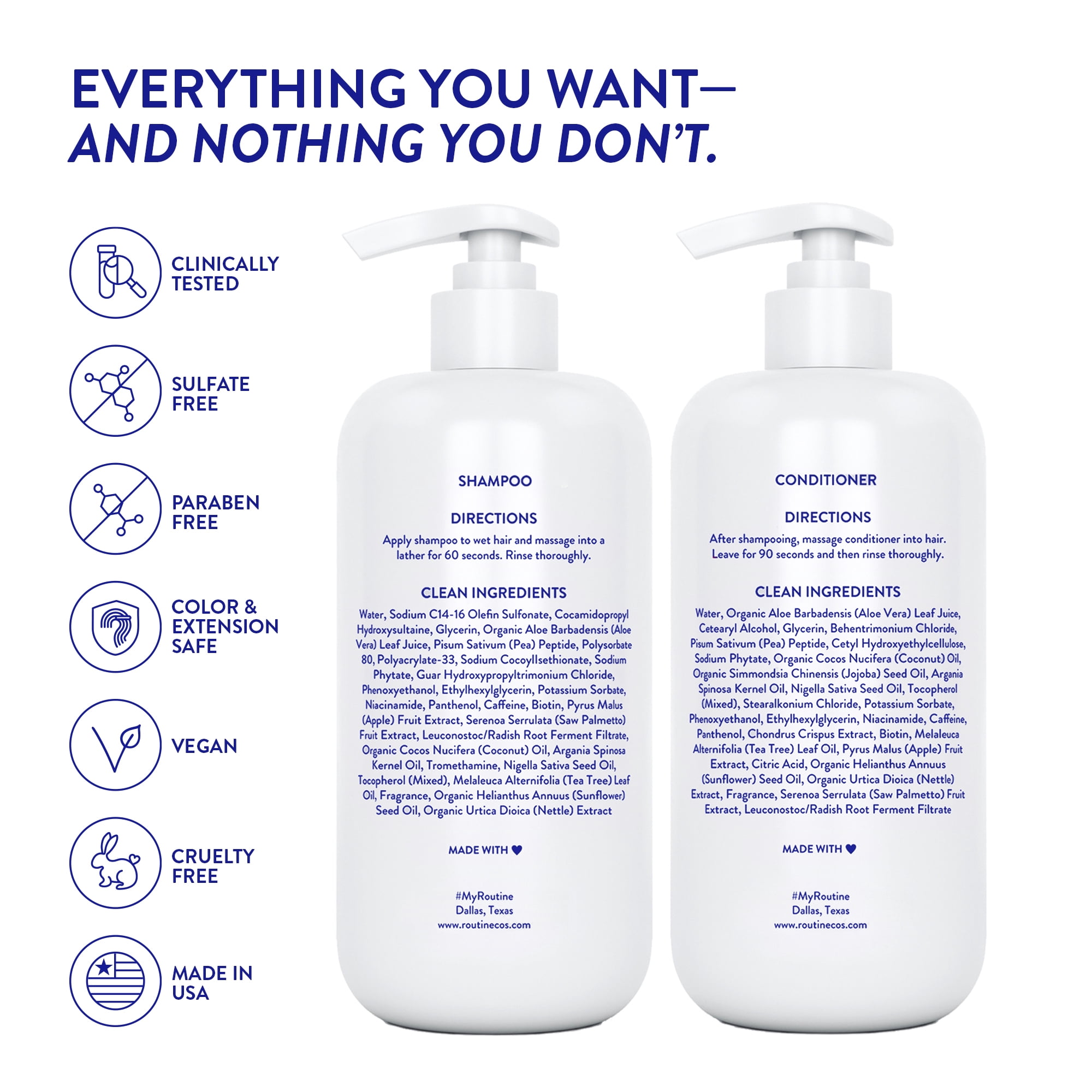 Routine Wellness Shampoo & Conditioner Set - Strengthening & Volumizing for Thinning Hair - Promotes Full, Voluminous, Healthy Hair - Unscented Set