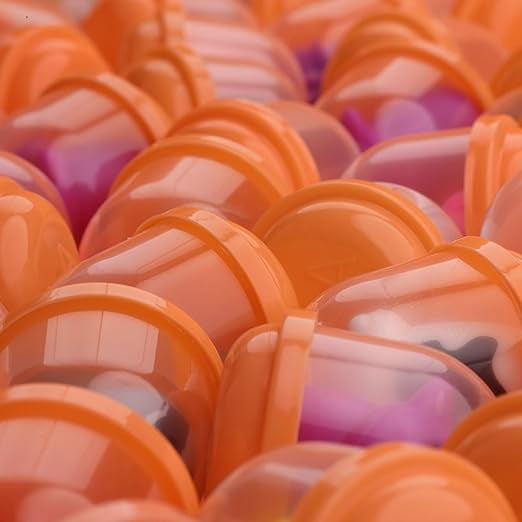 Entervending Vending Machine Capsules - 2 Inch Frosty-Clear Acorn Capsules - 50 Pcs Empty Toy Capsules - Orange Plastic Capsules for Toys - 51 mm Prize Machine Capsules - Claw Machine Containers