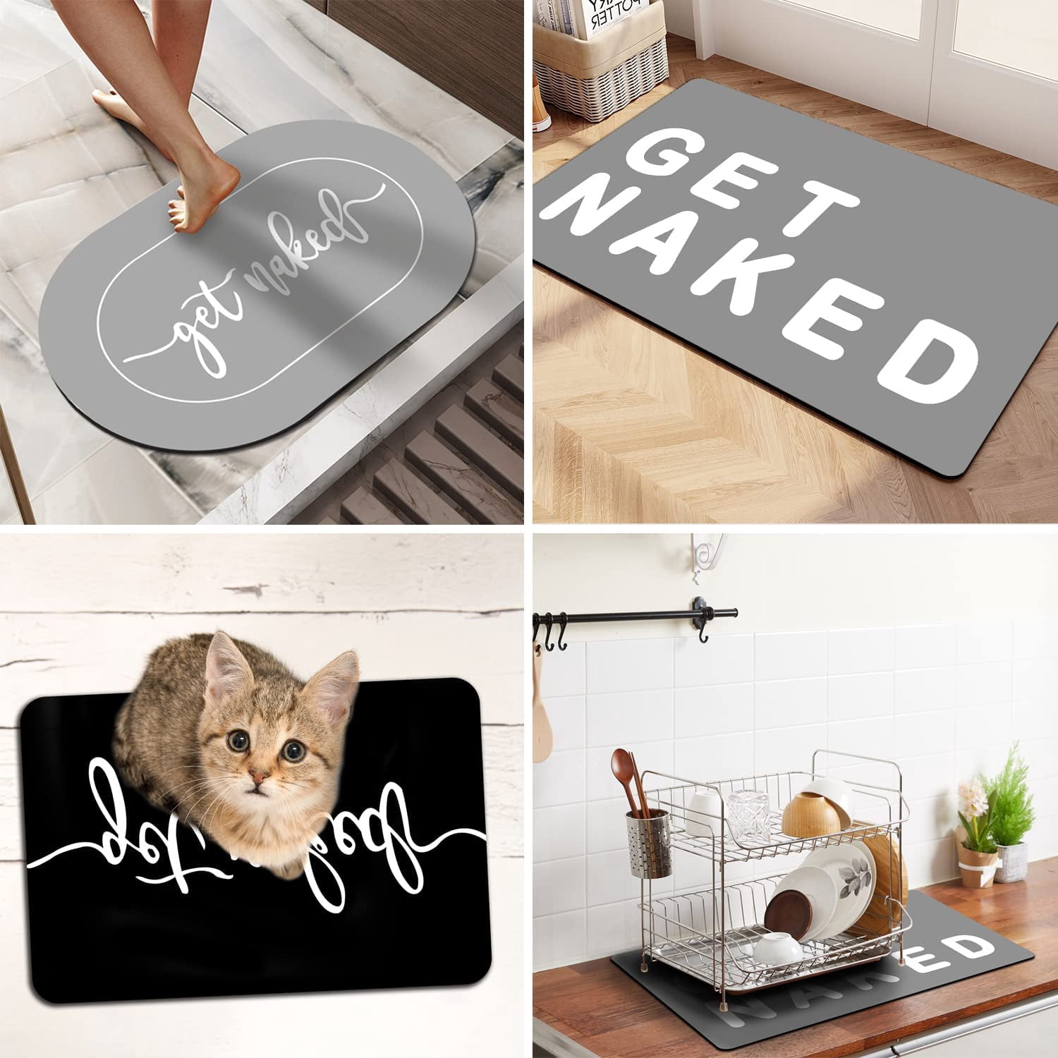 Super Water Absorbent Bath Mat ,Get Naked Bathroom Rugs Non Slip Quick Drying Soft Thin ,Easy Clean Rubber Shower Floor Bathmat Beside Sink Bathtub\u2026