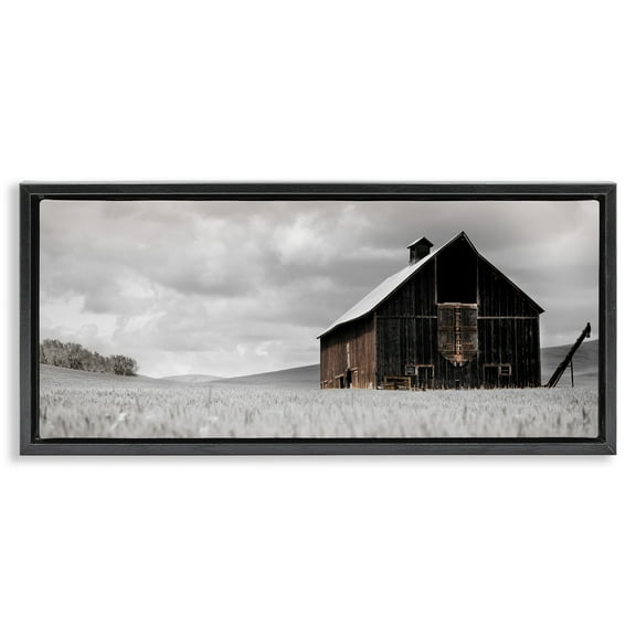 Stupell Industries Rustic Barn Scene Landscape Photography Black Floater Framed Canvas Art Print Wall Art, 25 x 11