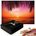 thumbnail image 2 of Ambesonne Tropical Jigsaw Puzzle Durable Cardboard, Coconut Palm Tree Leaf, 1000 pcs, Pink Orange, 2 of 5