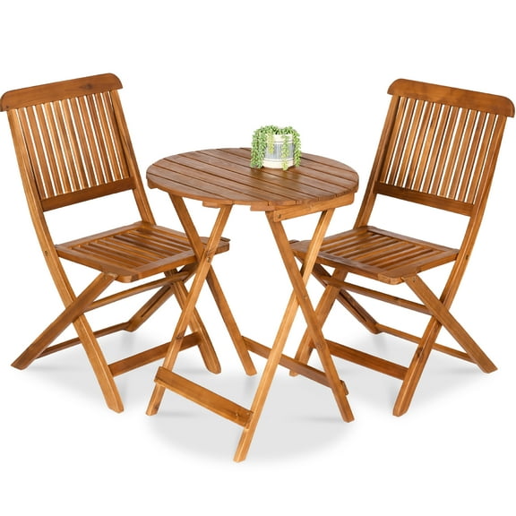 Best Choice Products 3-Piece Acacia Wood Bistro Set, Folding Patio Furniture w/ 2 Chairs, Table - Natural