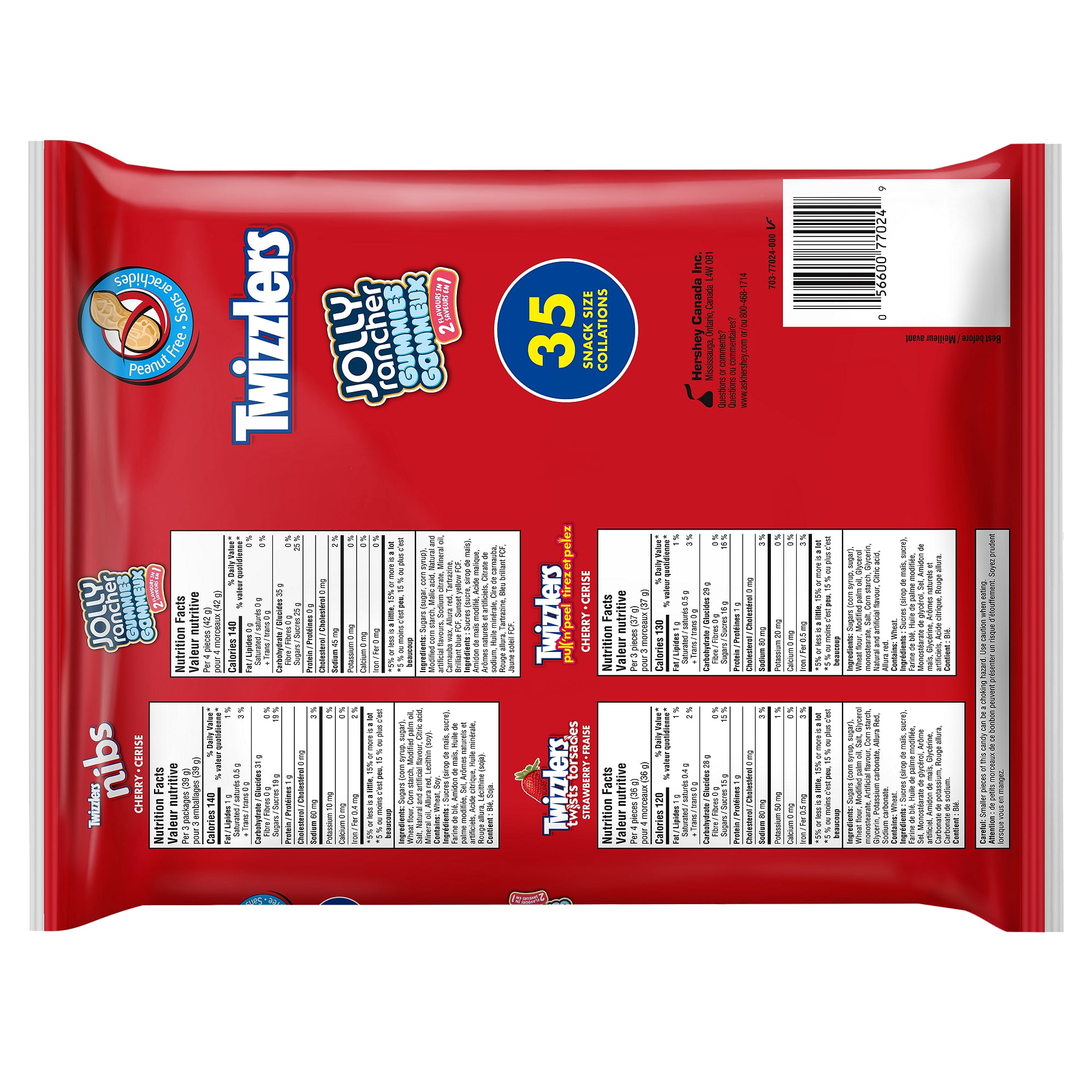 Assorted Twizzlers Pull-n-Peel Cherry/ Twizzlers Nibs Cherry/ Twizzlers Strawberry/ Jolly Rancher Gummies 375g, 32pk