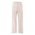 thumbnail image 4 of WREESH Womens Wide Leg Pants Casual High Waist Loose Pocket Straight Buttons Long Pants Beige, 4 of 5