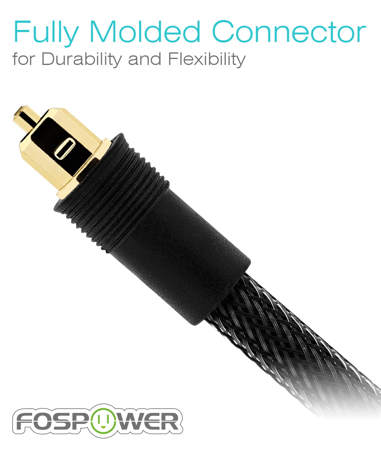 3 Feet 24K Gold Plated Toslink Digital Optical Audio Cable FosPower Metal Connectors & Ultra Durable Nylon Braided Jacket - S/PDIF Zero RFI & EMI Interference