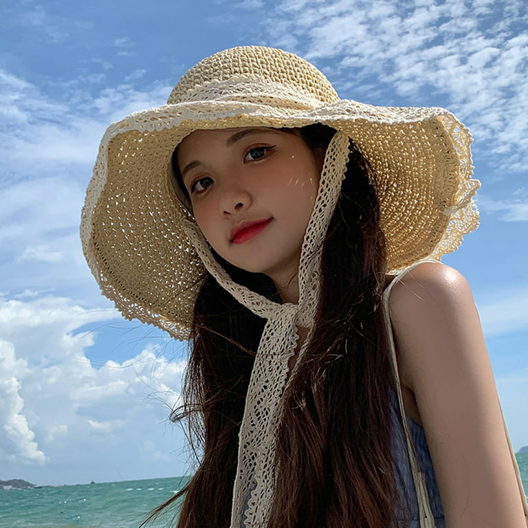 LACE TRIM WIDE Brim Outdoor Travel Beach Sunscreen Hat Summer Hat