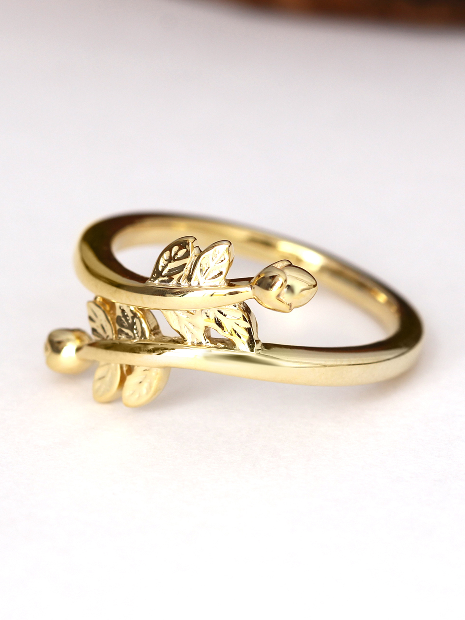 JewelersClub 14K Gold over Silver Leaf Friendship Ring for Women | Dainty 14k Gold over Silver Promise Ring For Women | Stackable Silver Open Band Olive Branch Ring For Women