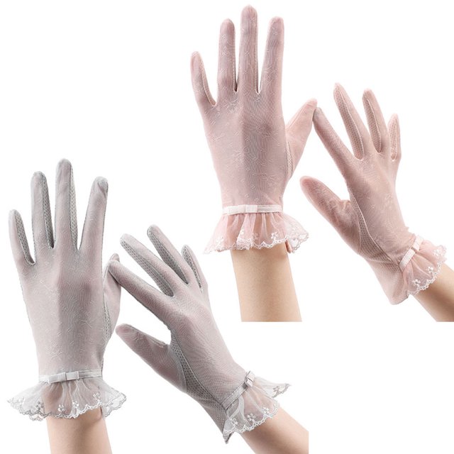2 pares de guantes de protección solar de encaje de mujer de verano anti-ultravioleta delgada pantalla táctil al aire libre antideslizante guantes de seda de hielo 596