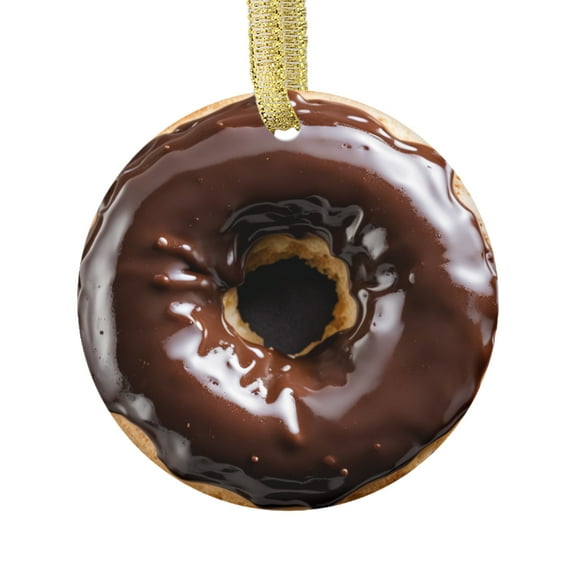 Chocolate Glazed Donut Doughnut Food Lovers Foodie Novelty Holiday Christmas Ornament Xmas Tree Gift (Flat Design Printed on Ceramic, NOT 3D)