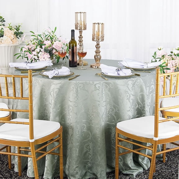 Wedding Linens Inc. 132" Round Damask Jacquard Polyester Tablecloth Table Cover Linens - Silver