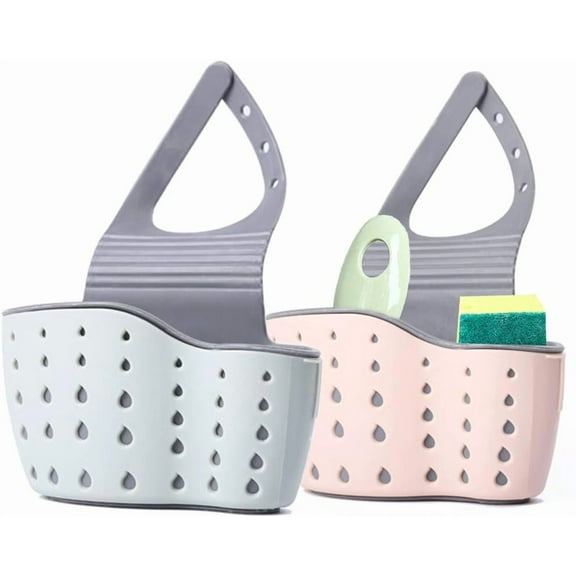 2Pcs Sink Hanging Sponge Holder Kitchen Caddy Sponge Drain Holder for Sink Hanging Ajustable Strap Silicone Sponge Caddy Drain Holes for Kitchen Organizer Sink Accessories