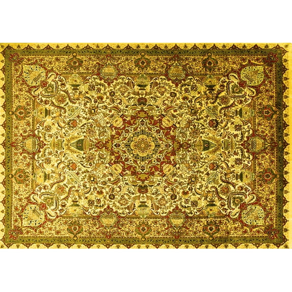 Ahgly Company Indoor Rectangle Medallion Yellow Traditional Area Rugs, 8' x 10'