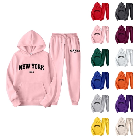 New York Sweat Suits for Womens 2 Piece 2026 Casual Hoodie and Joggers Sweatpants Matching Set
