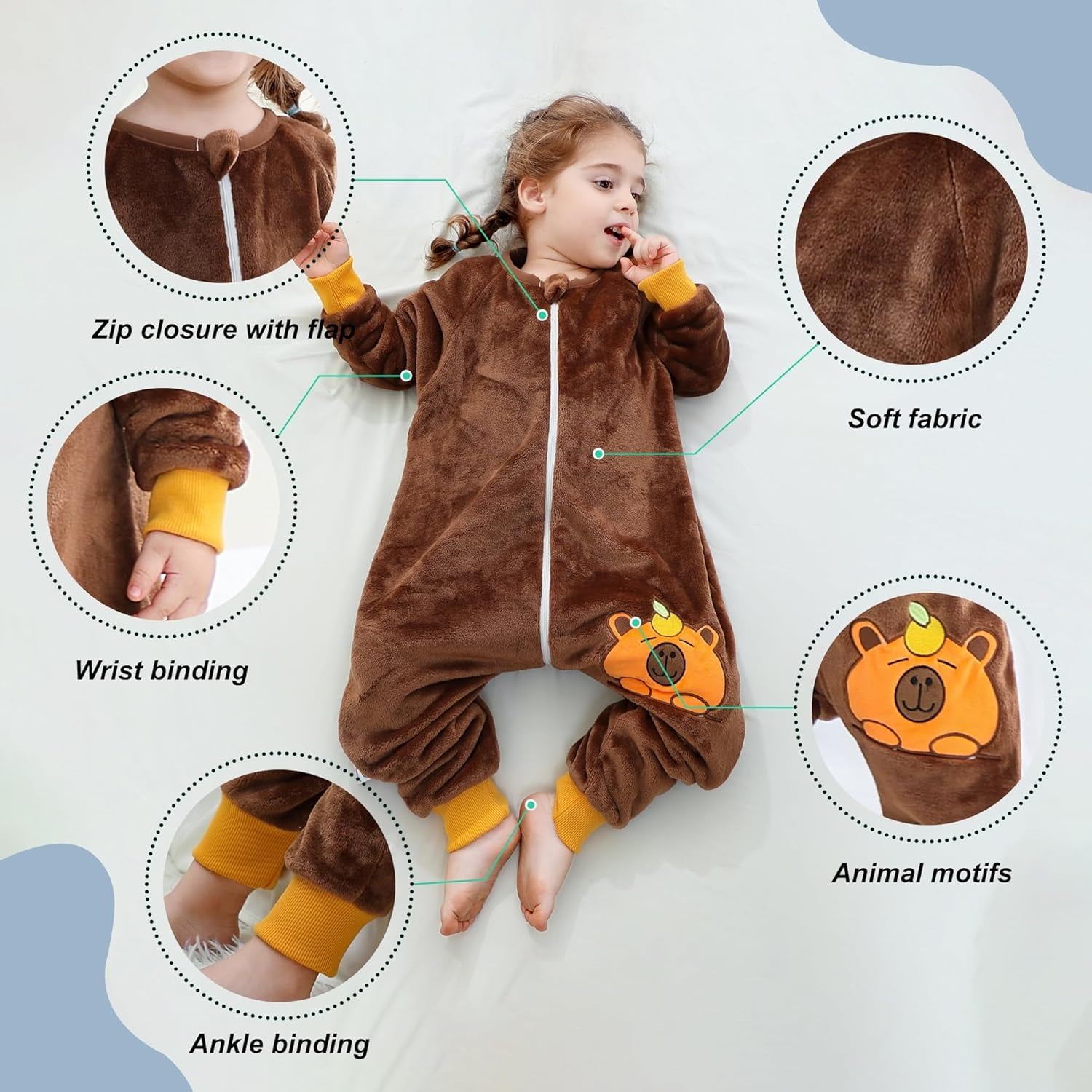 WIBACKER 6M-6Y Baby Warm Flannel Sleeping Bag, Infant Sleepsuit, Kids Toddler Boys Girls Long Sleeve Double Zipper Wearable Sleep Sack - Bear
