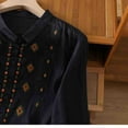 thumbnail image 4 of WREESH Women's Summer Boho Button Down Shirts Cotton Linen Blouses with Printed Loose Shirts for Three Quarter Sleeve Tops, Navy, 4 of 9