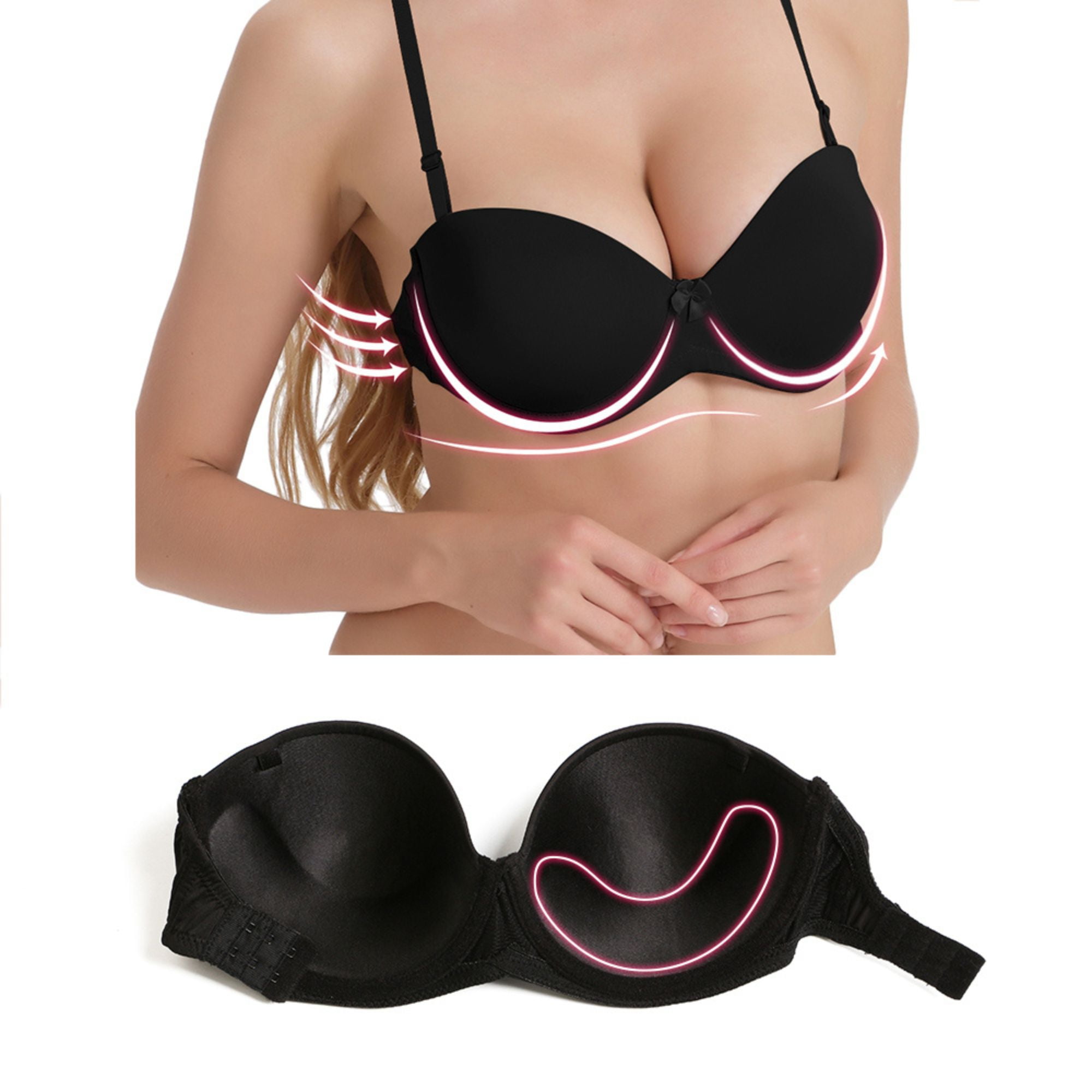 YANDW Strapless Bra for Women Clear Back Convertible Padded Multiway Bras with Underwire, Black 40B