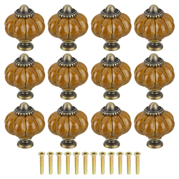 Uxcell 12 Pack Brown Pumpkin Knobs, Vintage Drawer Pulls with 12 Screws, Ceramic