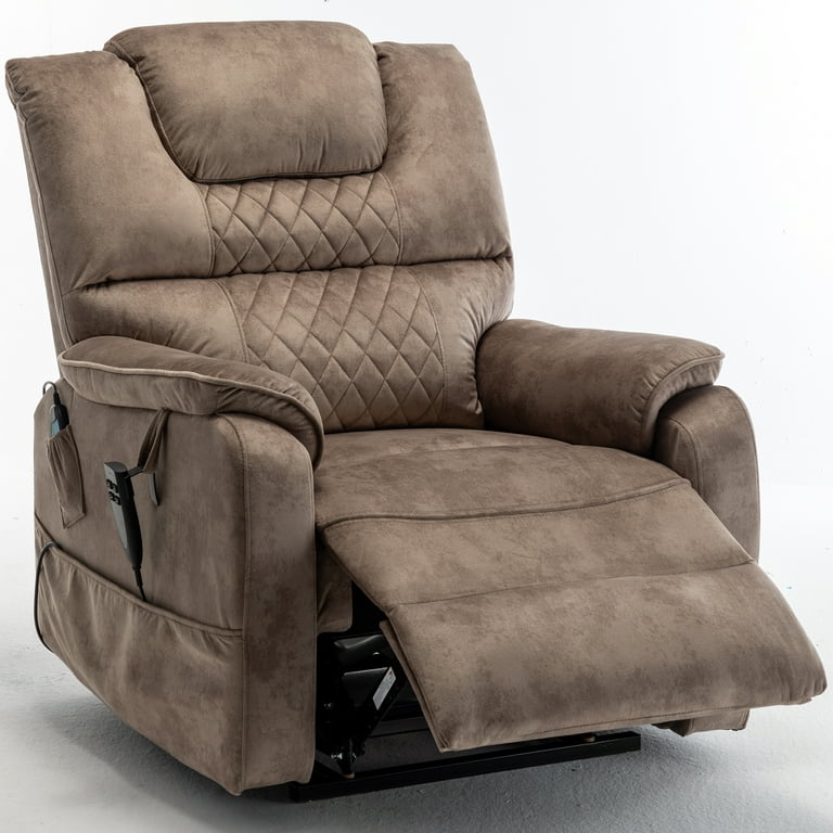 HSUNNS Power Lift Recliner w. Massage Heat Dual Motor Velvet 400LBS Weight Brown Walmart