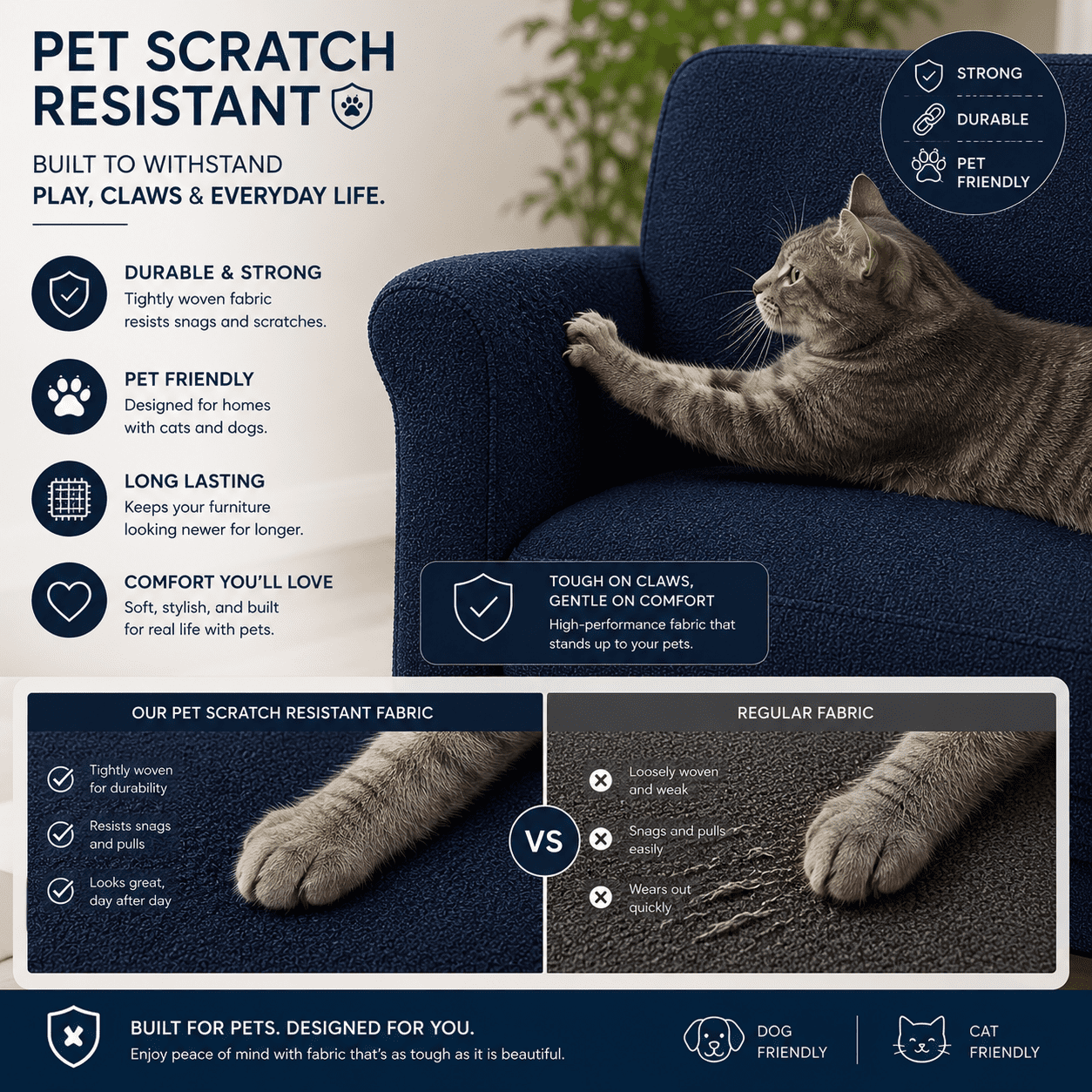 Liz Jordan-Hill Fabric by The Yard - Navy Blue Chenille Upholstery Fabric Polyester Blend with Aquaclean Technology - Reupholstery Sewing Material - Spirit Nightfall - 10 Yard