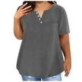 thumbnail image 1 of Timegard Womens Plus Size Tops Drop Shoulder Short Sleeve Notched V-Neck Button Dressy Casual Loose Top, 1 of 5