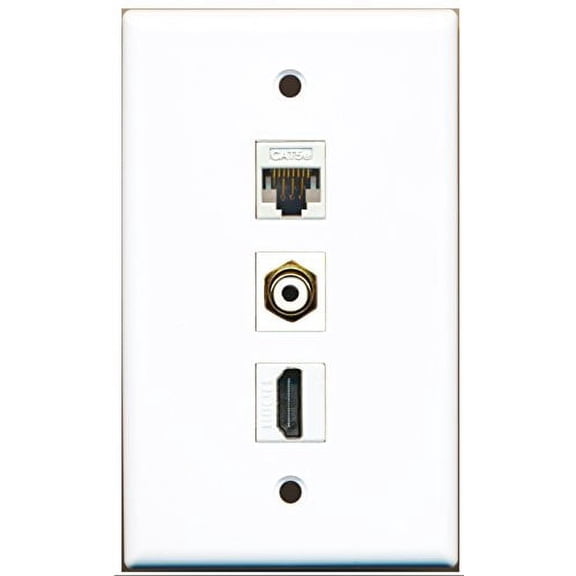 RiteAV - 1 Port HDMI and 1 Port RCA White and 1 Port Cat5e Ethernet White Wall Plate