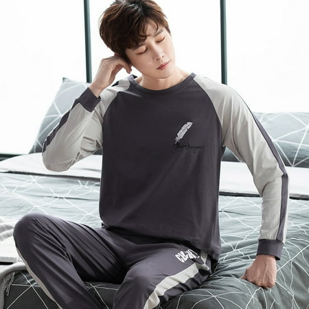 

MintLimit Men s Thin Long Sleeve Shirt and Pants Gray Dog Cartoon Lounge Pajamas Set Sleepwear