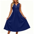 thumbnail image 6 of Women Summer Maxi Dress Solid Color Sleeveless V Neck Button Pleated Elegant Flowy Sundress with Pockets Casual Beach Vacation Dresses, 6 of 8