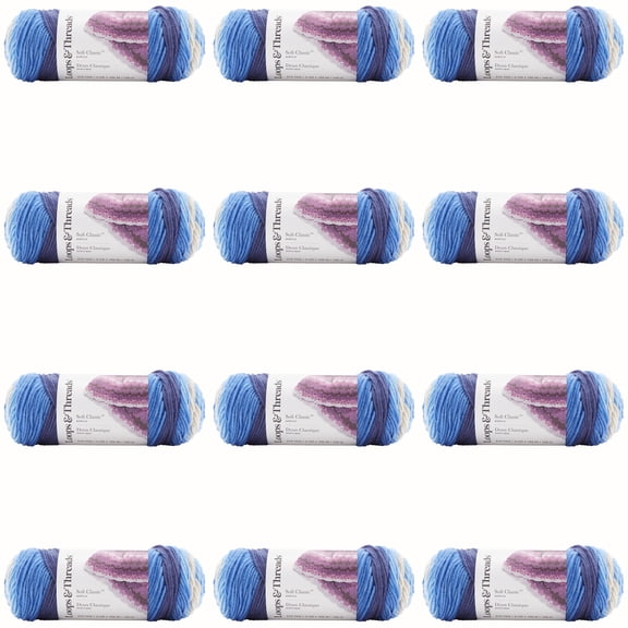 Loops & Threads Soft Classic Ombre Yarn - Ombre Yarn for Knitting, Crochet, Weaving, Arts & Crafts - Blue Ombre, Bulk 12 Pack