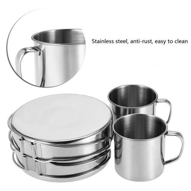 Outdoor Camping Pan 8Pcs/Set Portable Stainless Steel Cookware Pan Pot Plate Cup Set For Outdoor Camping Picnic
