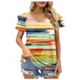 thumbnail image 1 of Hauts d'Été Grande Taille pour Femmes T-Shirt à Col en V Tendance pour Femmes T-Shirt Décontracté à Manches Courtes Imprimé à Volants Double Couche T-Shirt à Manches Courtes T-Shirt à Col en V pour Femmes en Liquidation, 1 of 5