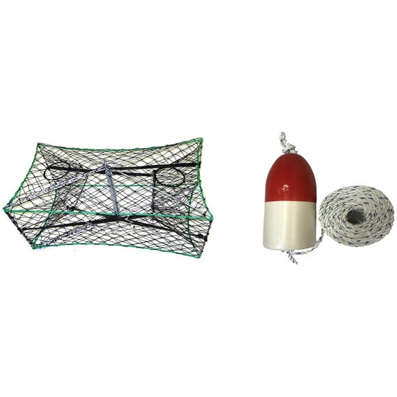 KUFA S33+FWM103 Galvanized Foldable Crab Trap 5/16" X 100' Non-Lead Sinking Line and 6"X14" Red Float