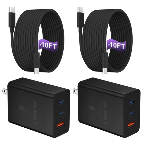 USB C Charger Block 100W, 3-Port GaN Super Fast Charger, Type C Wall Charger Adapter with 10ft USB C Charging Cable for MacBook Pro/Air,iPad Pro, iPhone 1