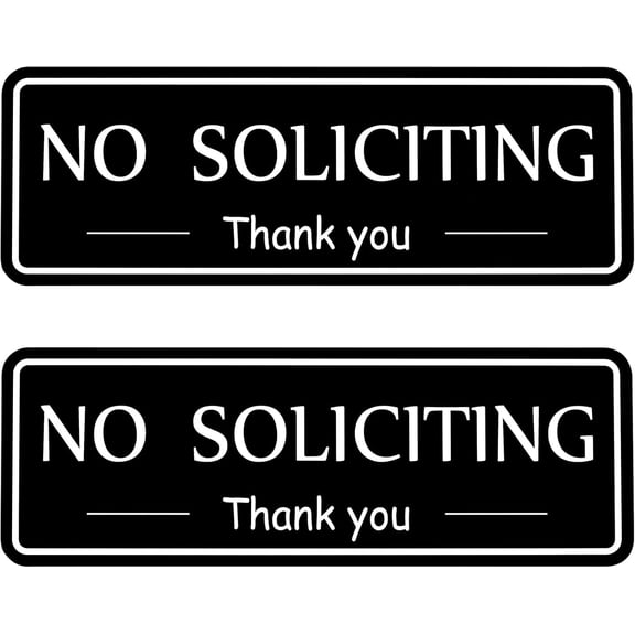2 Pack No Soliciting Sign for House, Strong Self-Adhesive No Solicitation Signs, 7.9"x2.8" Thick Acrylic, Weatherproof and Sturdy Sign for Front Door, Home, Office, Wall, Keep Solicitors Away