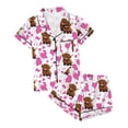 thumbnail image 6 of MAIHAN Womens Pajamas,Brown Highland Cow Print Milk Silk Pajamas Set,Short Sleeve Notch Collar Top and Shorts,Loose Fit Loungewear,Soft Sleepwear for Women,Summer Pajamas(Pink,XL), 6 of 7