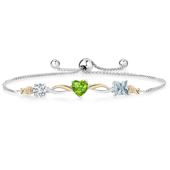 Gem Stone King Keren Hanan 1.77 Ct E-F Lab Grown Diamond Green Peridot 925 Silver and 10K Yellow Gold Bracelet for Women