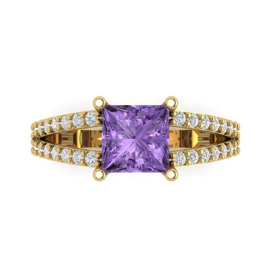 Solitaire with Accents Engagement Ring for Women - 2.48ct Simulated Alexandrite in 18K Yellow Gold Promise Ring