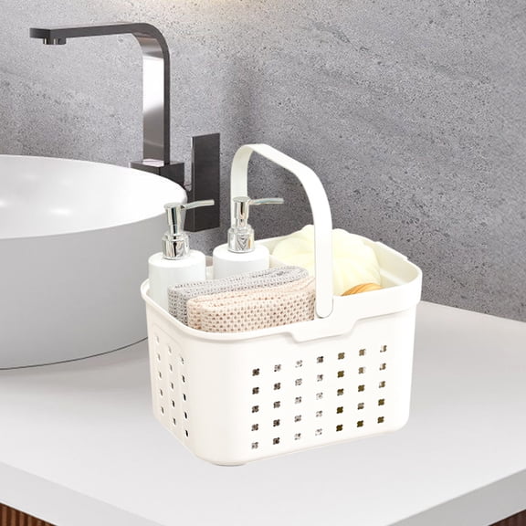 Oggfader Shower Caddy Portable Plastic Storage Basket for Toiletries with Drain Holes and Carry Handle (10.2x7.9x6.5 in) Quick Dry Rustproof for Dorm Bathroom Home Counter