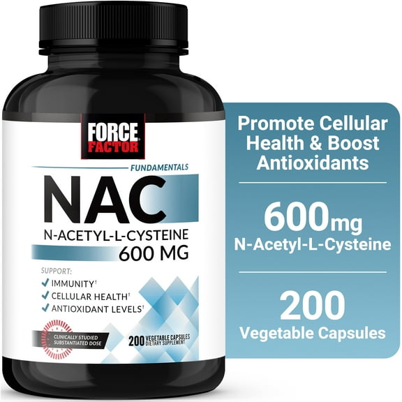 Force Factor NAC, 600mg N-Acetyl Cysteine for Liver Health, Immune Support & Antioxidant Production, Clinically Studied Dose, 200 Servings
