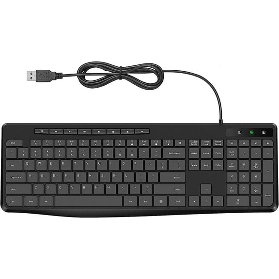 Wired Keyboard,Quiet Keyboard, Multimedia USB Computer Silent Keyboardwith Low Profile Chiclet Keys,Large Number Pad,Spill-Resistant,Anti-Wear Letters,Full Size for Laptop,Desktop
