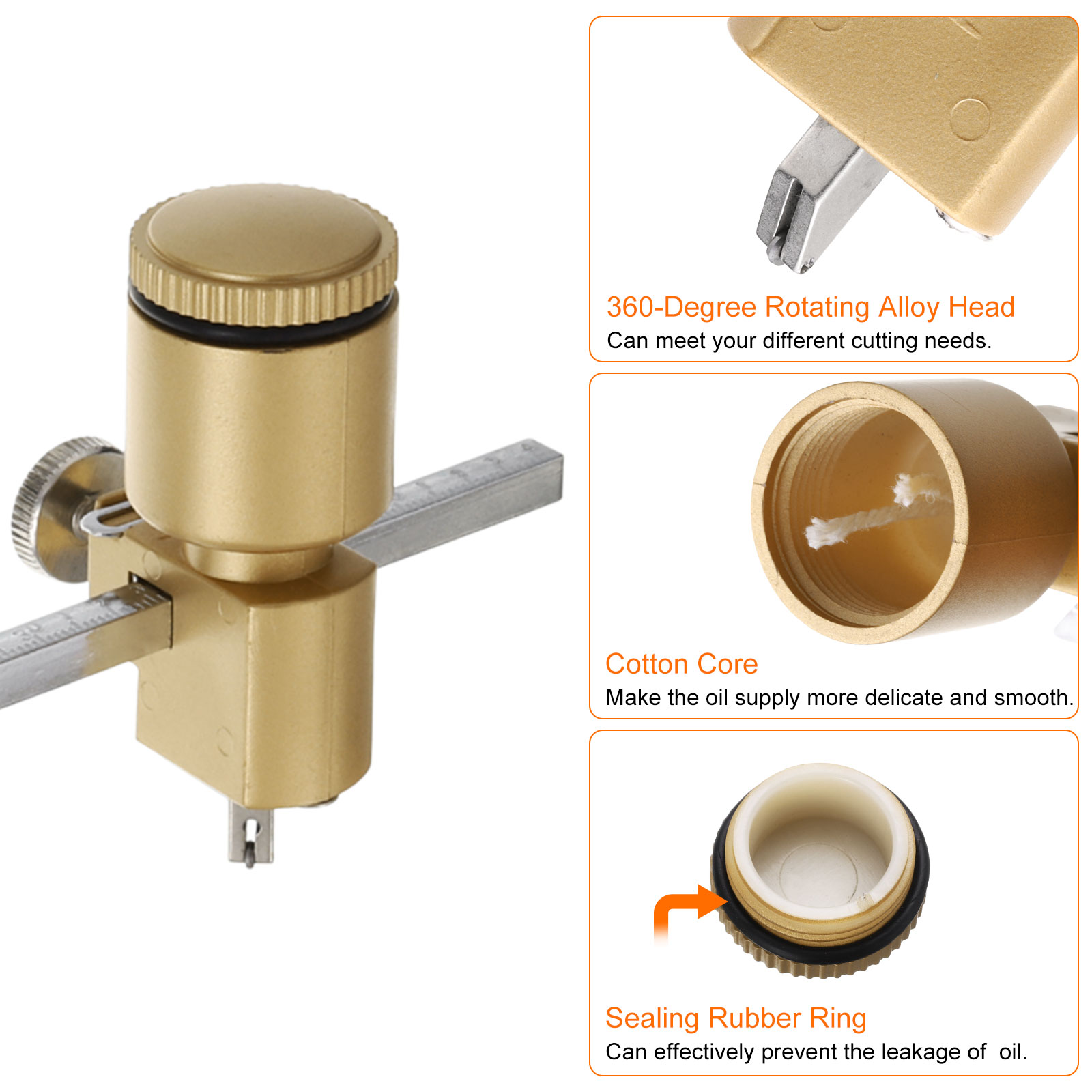 Oil-Filled Circular Glass Cutter 1.4"-19.7" Precise Cutting with Suction Cup Oil Tank for Glass