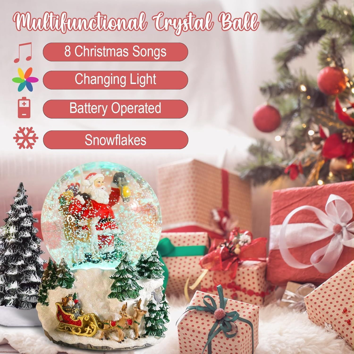 Christmas Snow Globes Gingerbread Man Village House in Cup Christmas Snow Globe with 8 Songs Color Changing Battery Operated Musical Box for Christmas Home Party Décor