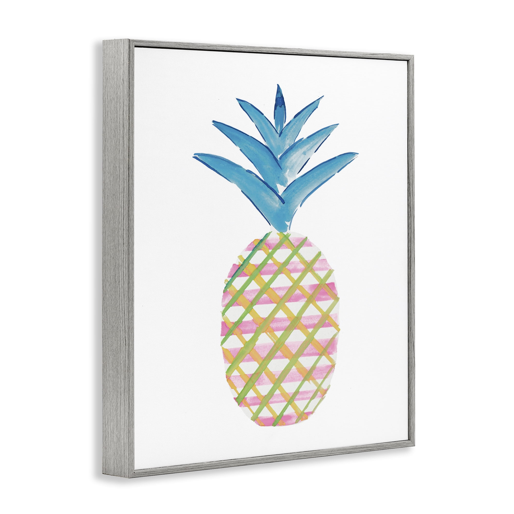 Stupell Industries Tropical Tartan Pineapple Food & Beverage Painting Gray Framed Art Print Wall Art, 11 x 14