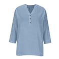 thumbnail image 5 of Linen Tops for Women Plus Size Gauze Summer Shirts V Neck Short Sleeve Button Blouses Loose Fit Casual Dressy Tunics Light Blue L, 5 of 8
