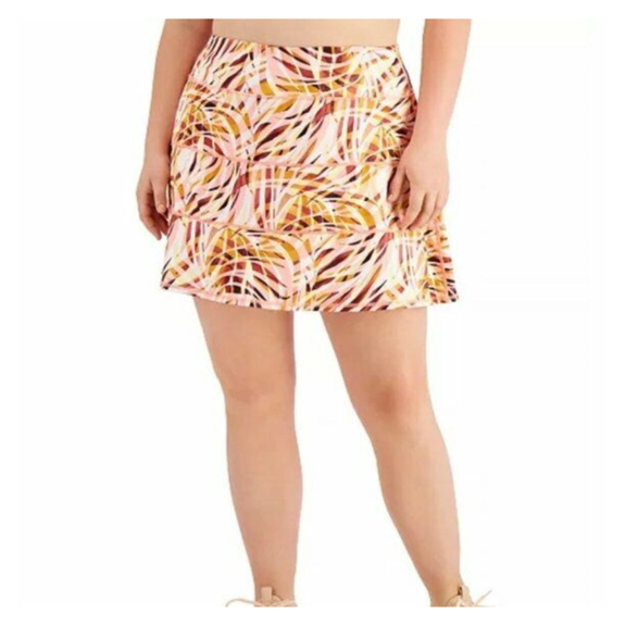Ideology Women's Printed Stash Pocket Tiered Skort, Swrl Peachberry, 1X Plus