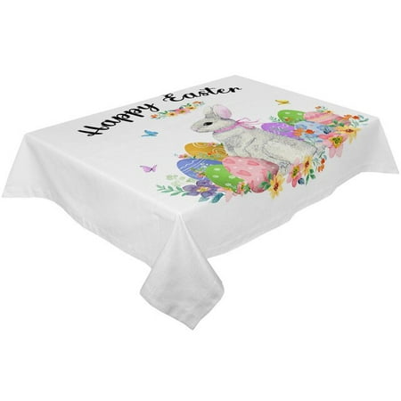 

ASWMXR Easter Bunny Mouse Watercolor Flower Tablecloth Waterproof Wedding Dining Decor Table Runner Holiday Cake Decor Table Cloth